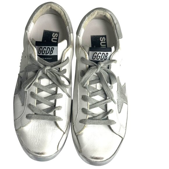 GOLDEN GOOSE superstar white leather silver trim Womens Sneakers size 37 7 - Picture 2 of 16